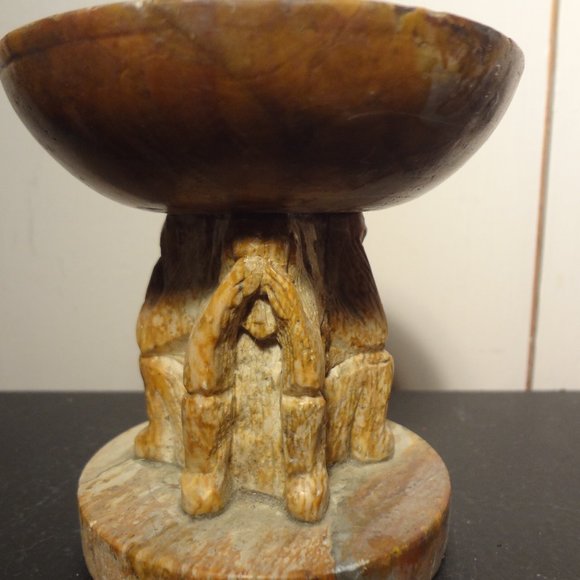 Morality Monkeys Handcarved Stone Candle Holder - Picture 3 of 4